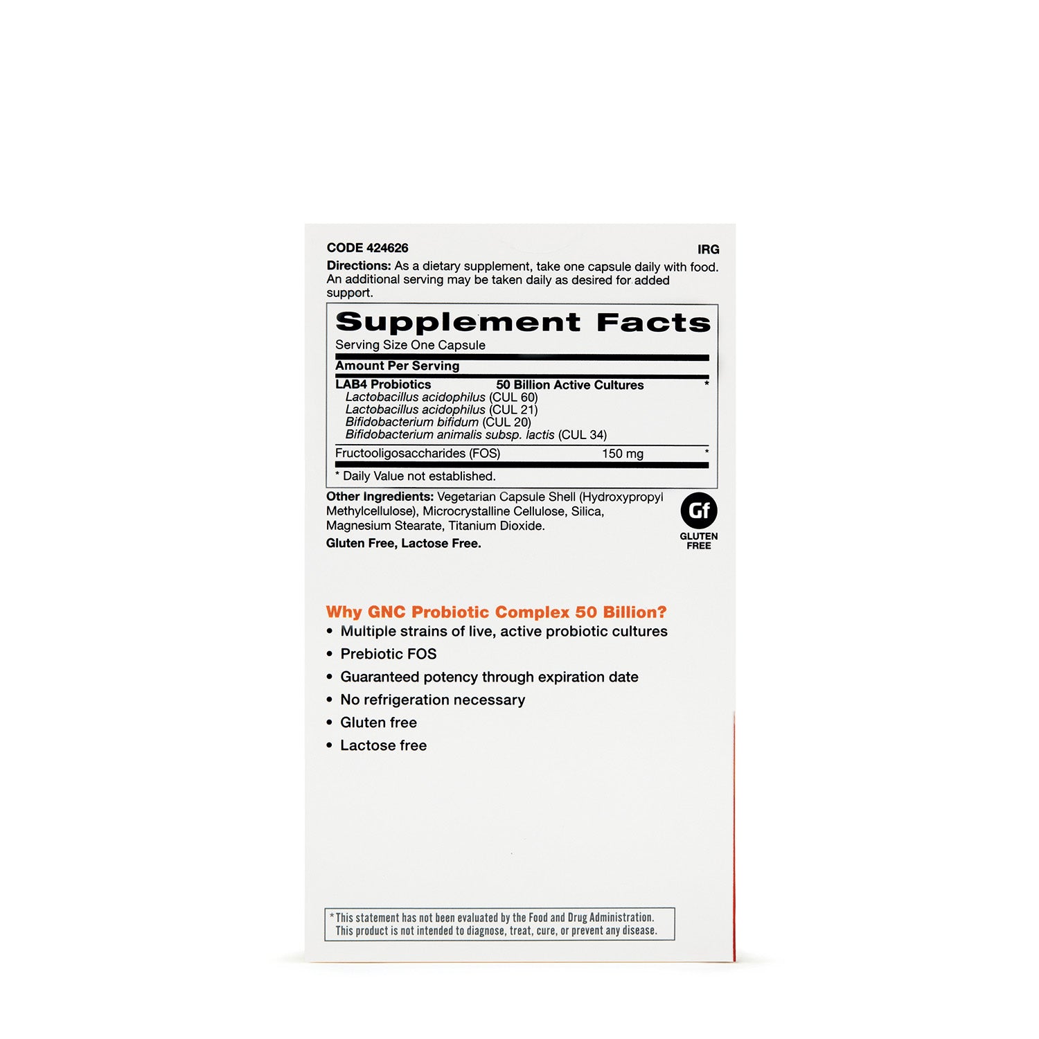 GNC Probiotic Complex Daily Need 50 Billion CFUs