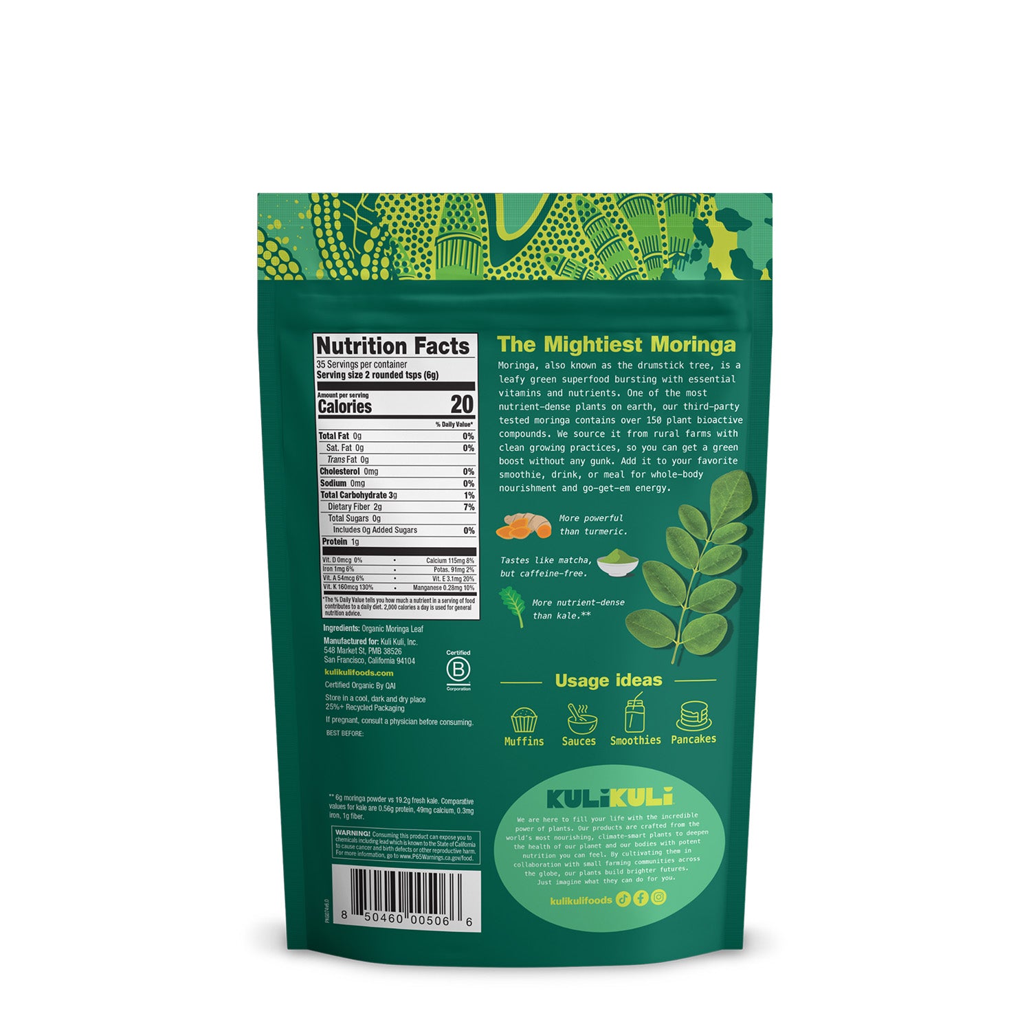 Kuli Kuli® Pure Moringa Organic Green Superfood Powder