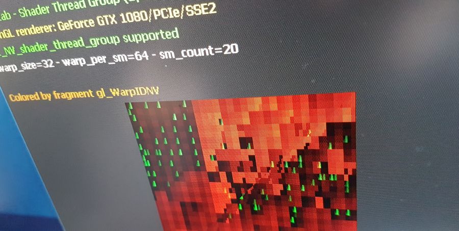 GeeXLab - Visualizing NVIDIA gl_ThreadInWarpNV, gl_WarpIDNV and gl_SMIDNV (GL_NV_shader_thread_group)