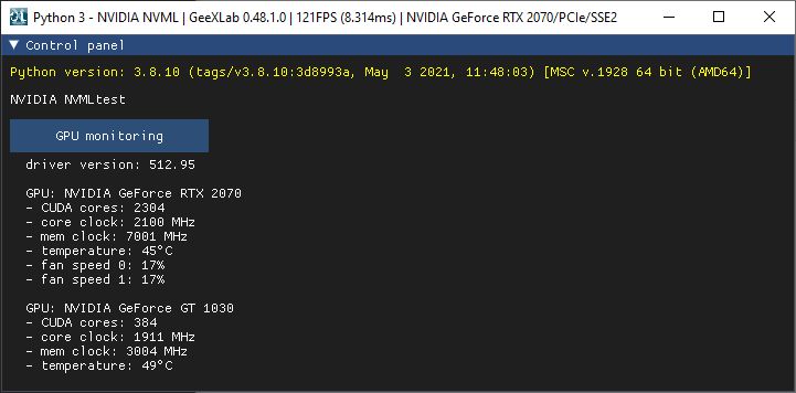 GeeXLab - Python 3 NVIDIA NVML demo