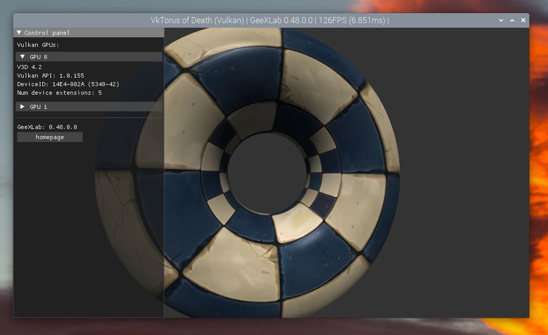 GeeXLab Vulkan demo running on Raspberry Pi OS