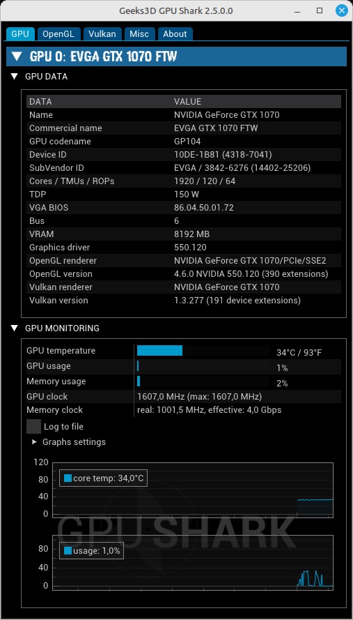 GPU Shark 2.5 - Linux version - NVIDIA GeForce GTX 1070