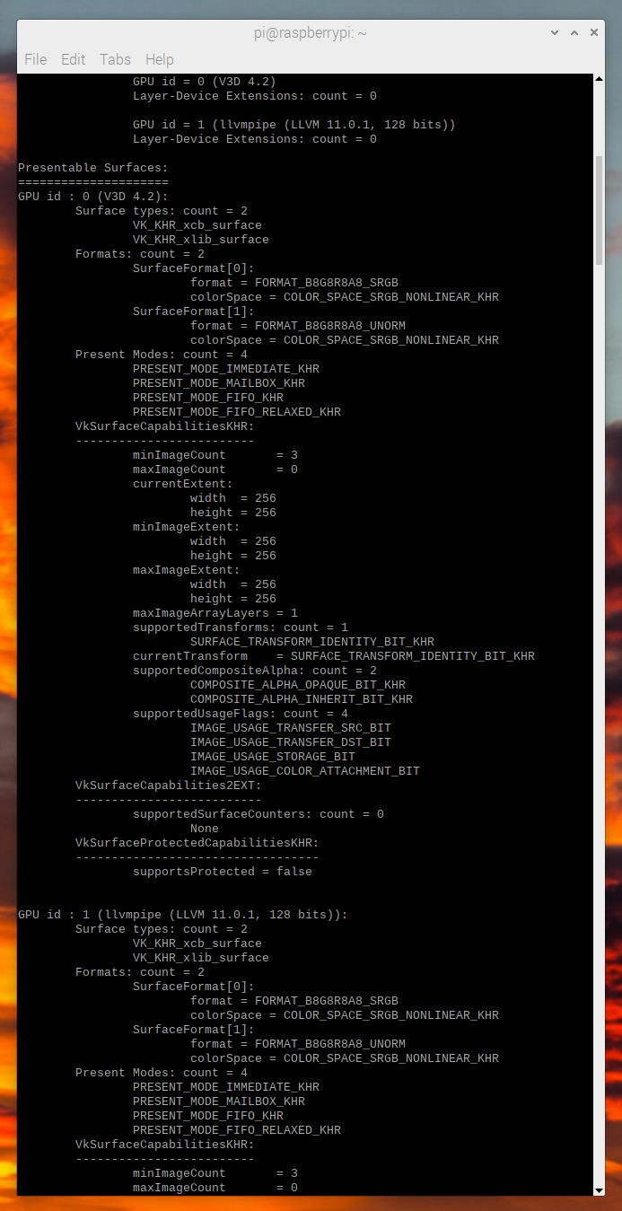 Vulkan information on Raspberry Pi OS