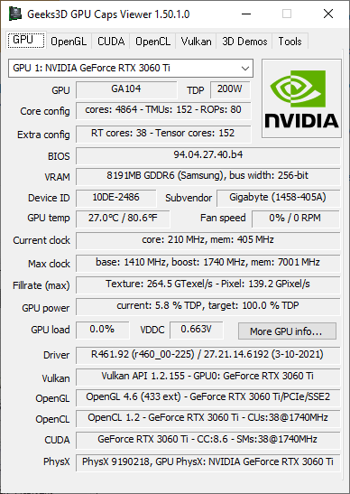 GPU Caps Viewer 1.50.1 - GeForce RTX 3060 Ti