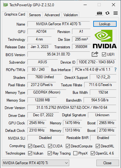 NVIDIA GeForce RTX 4070 Ti - GPU-Z